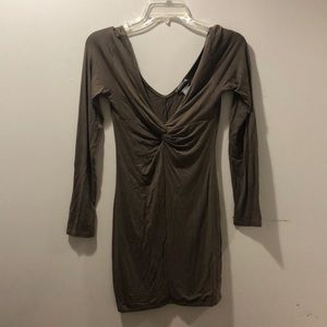 Taupe knotted front body con dress